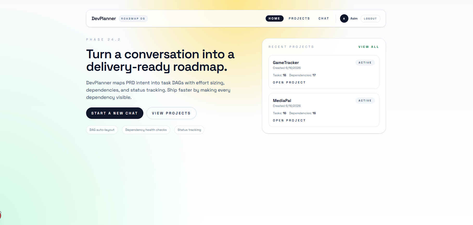 DevPlanner — Home