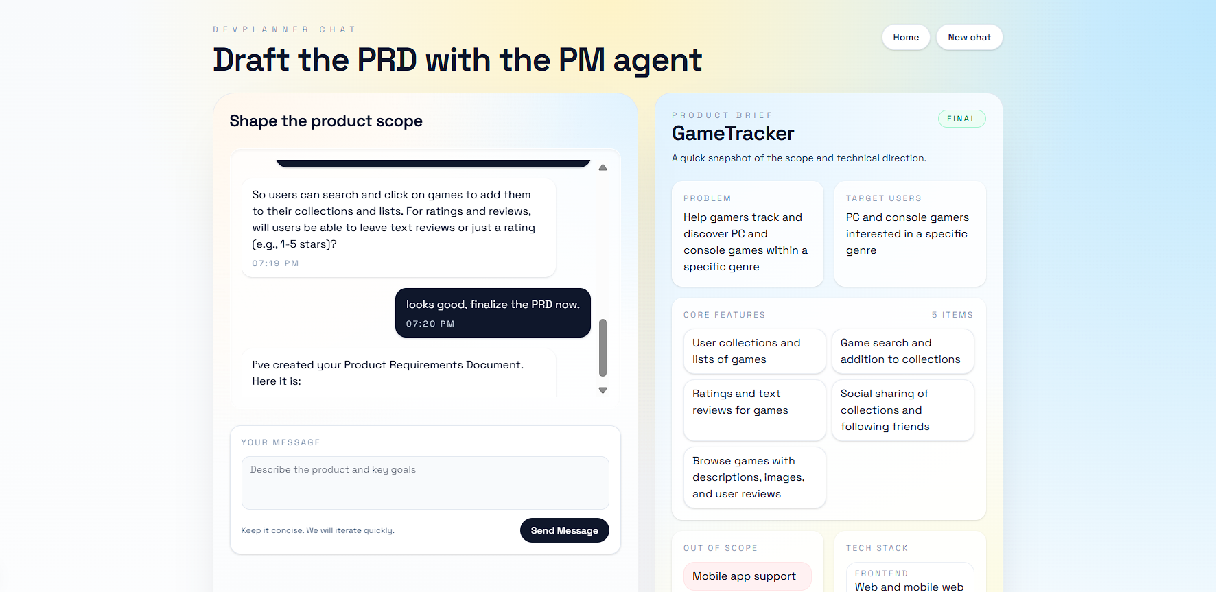 DevPlanner — Chat