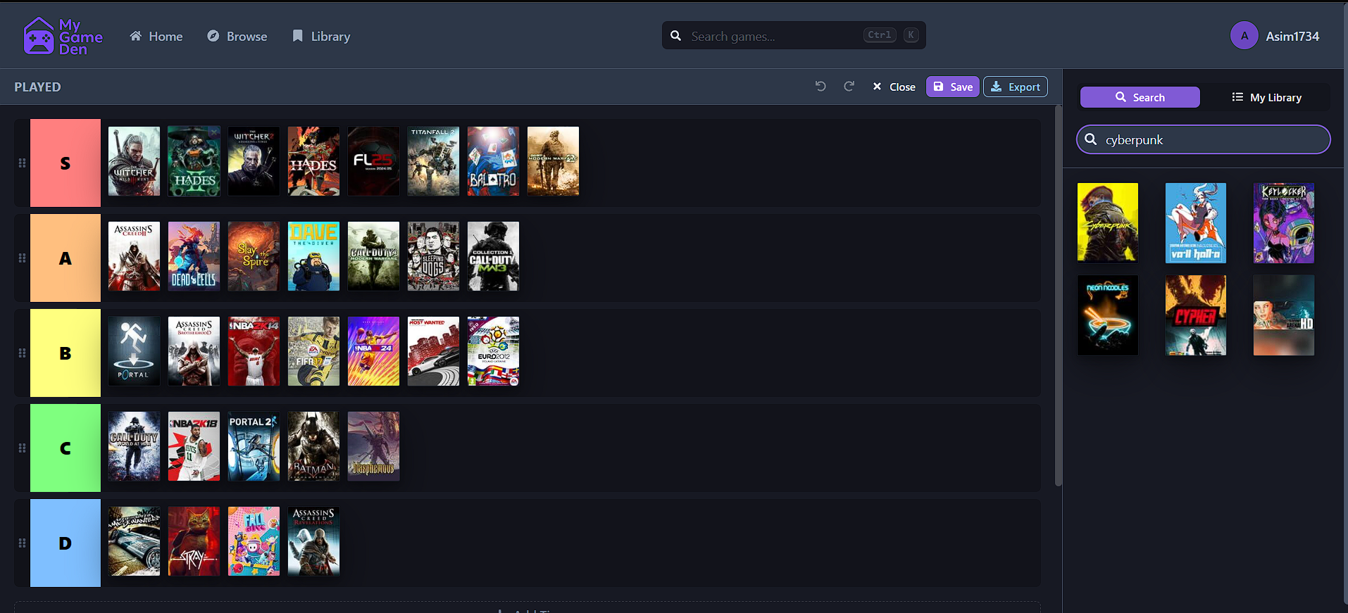 My Game Den — TierList-Builder